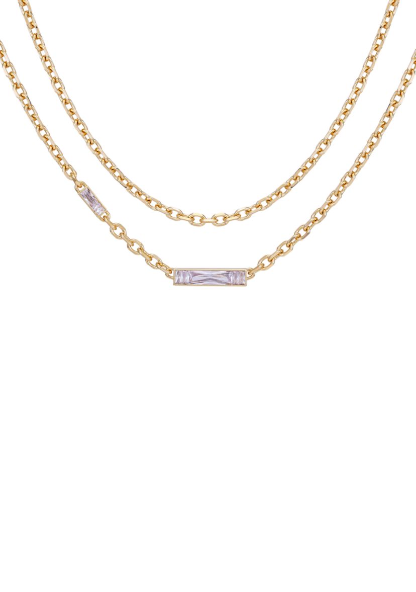 14K Gold Double Layer Baguette Necklace