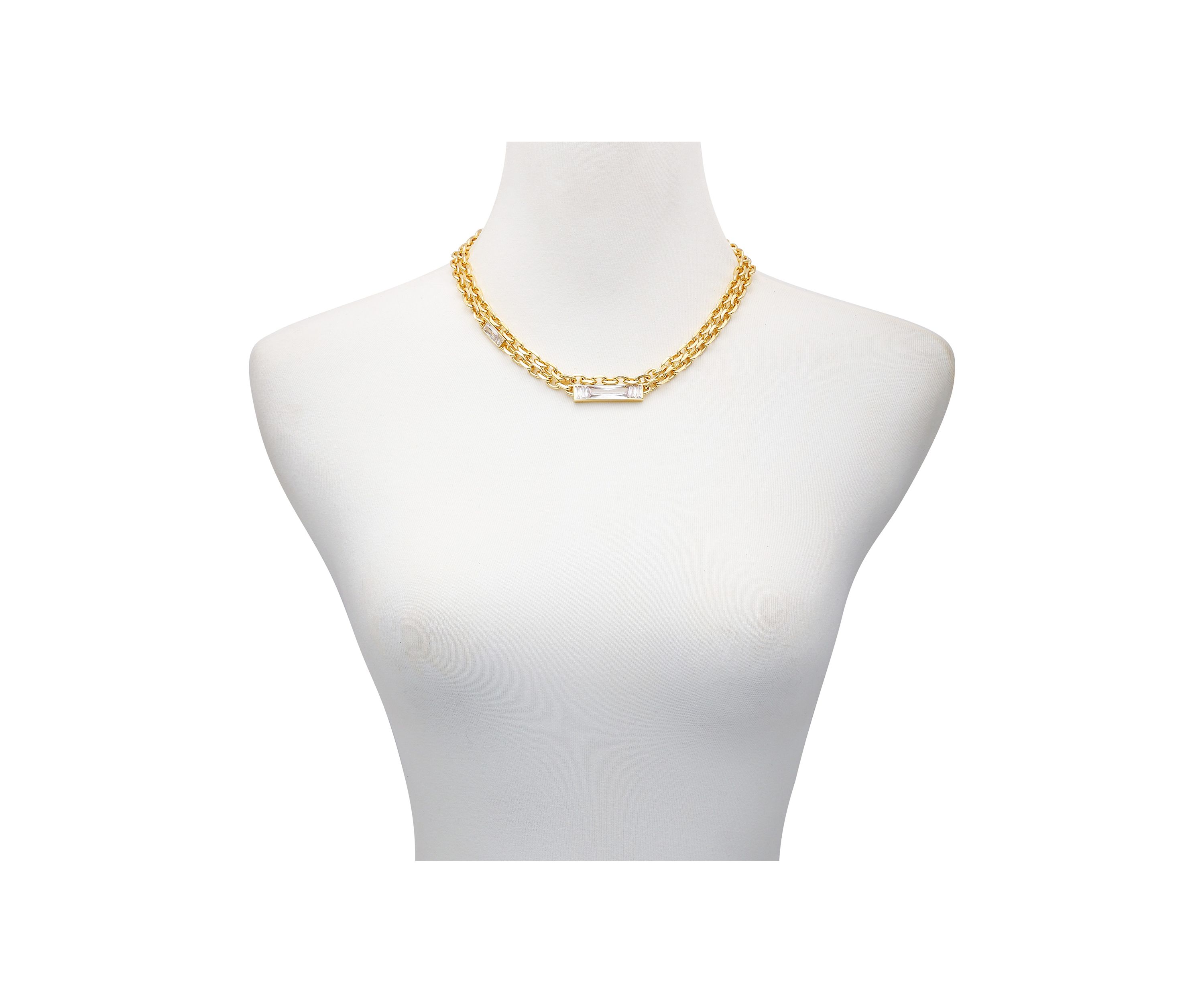 14K Gold Double Layer Baguette Necklace