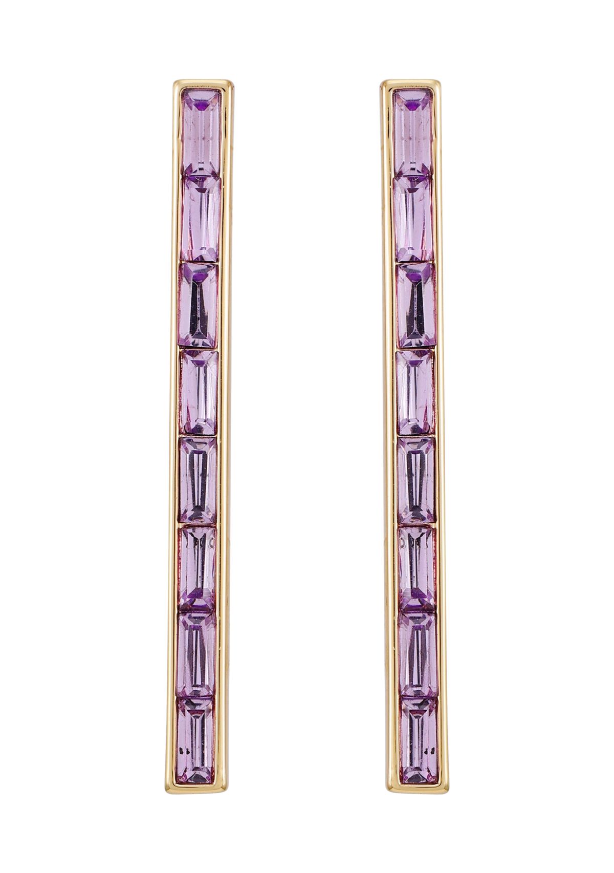 14K Gold & Violet Linear Baguette Earrings