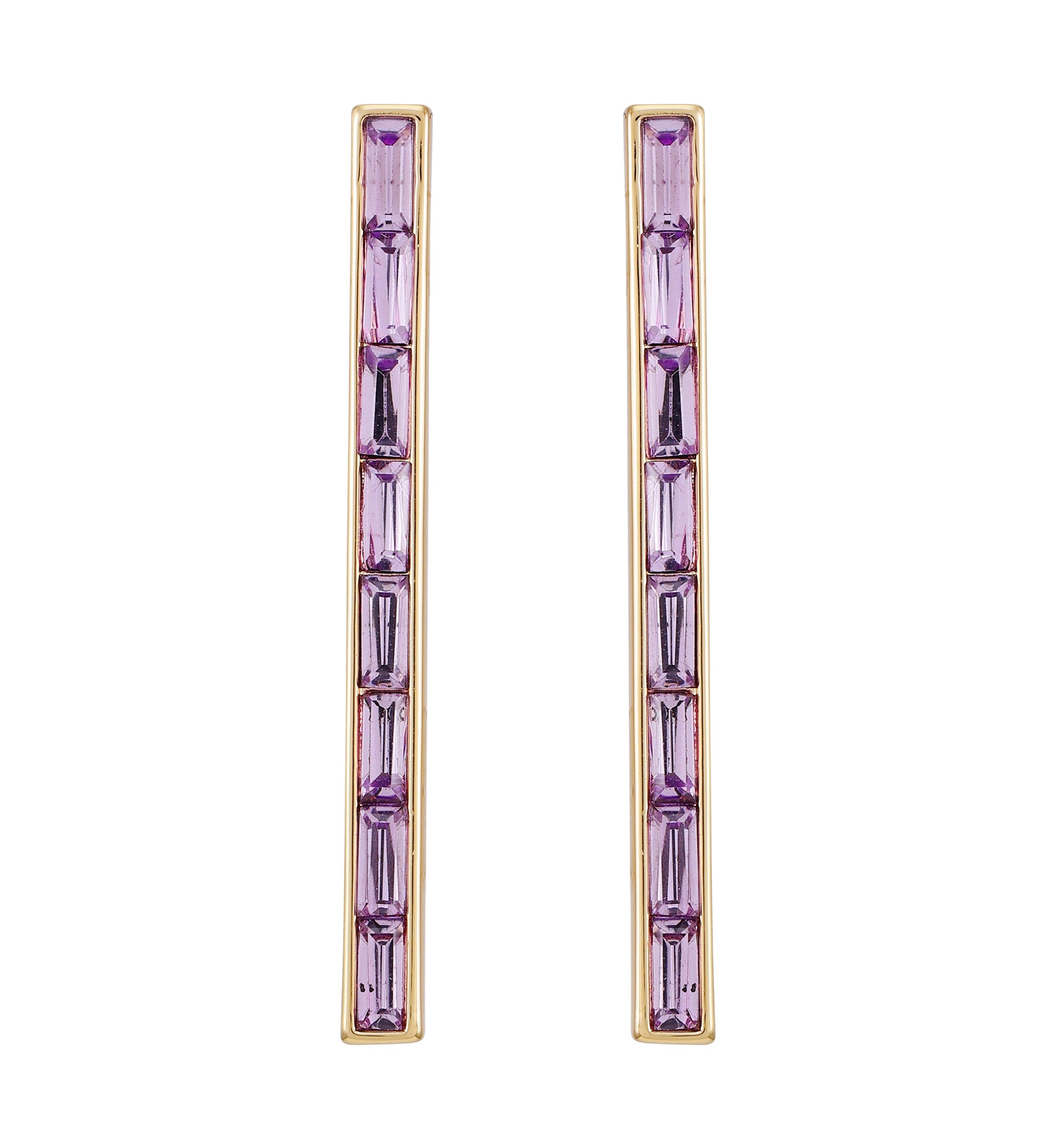 14K Gold & Violet Linear Baguette Earrings