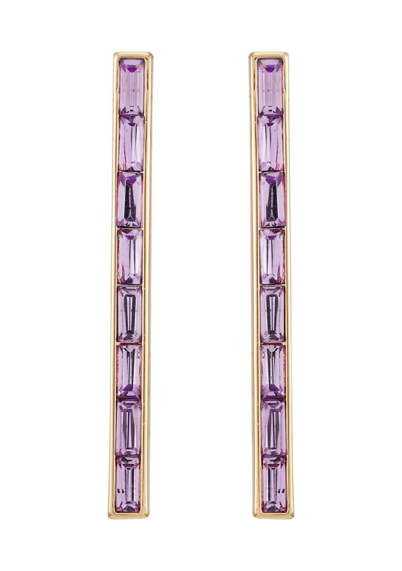 14K Gold & Violet Linear Baguette Earrings