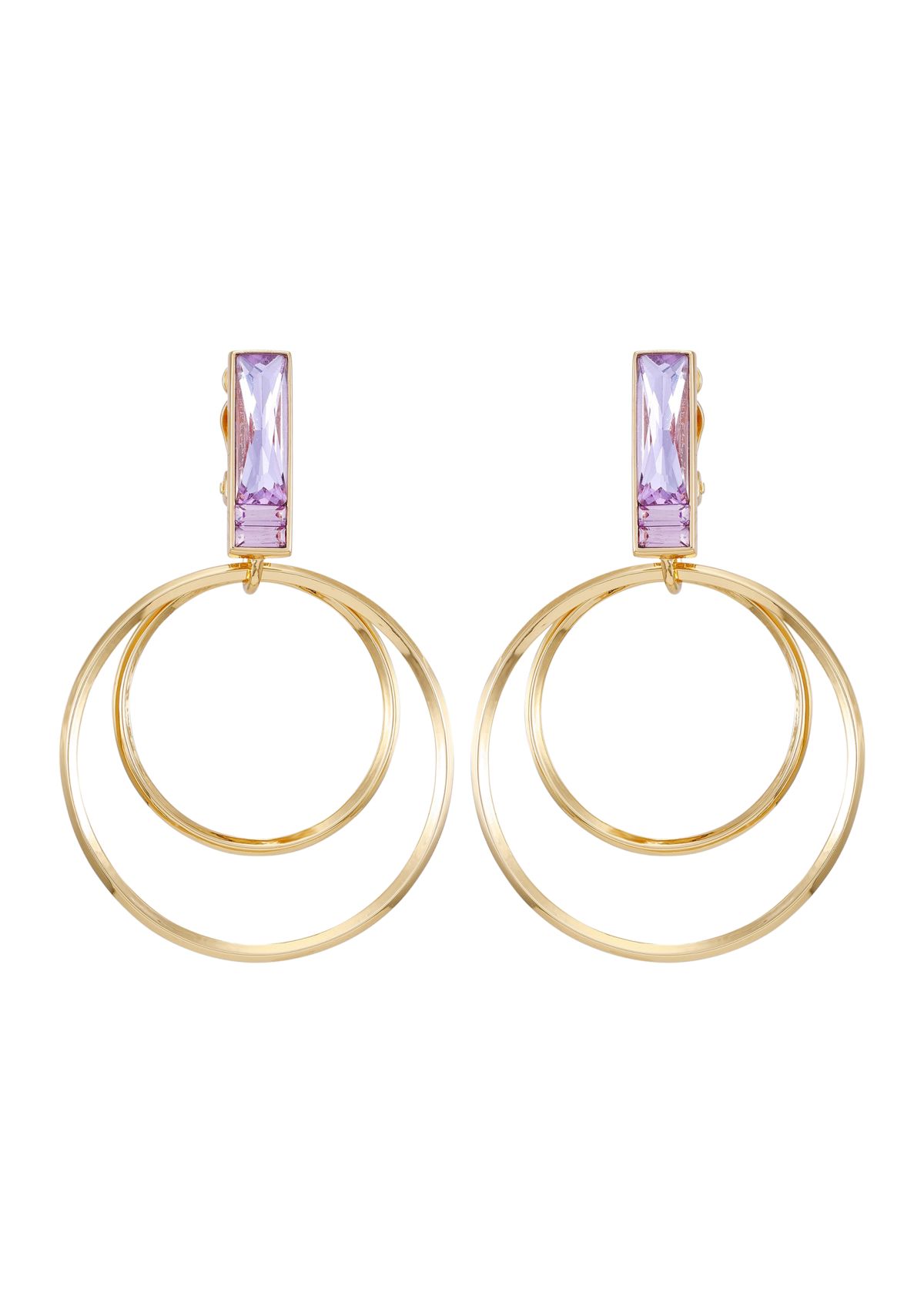 14K Gold & Violet Door Knocker Clip Earrings