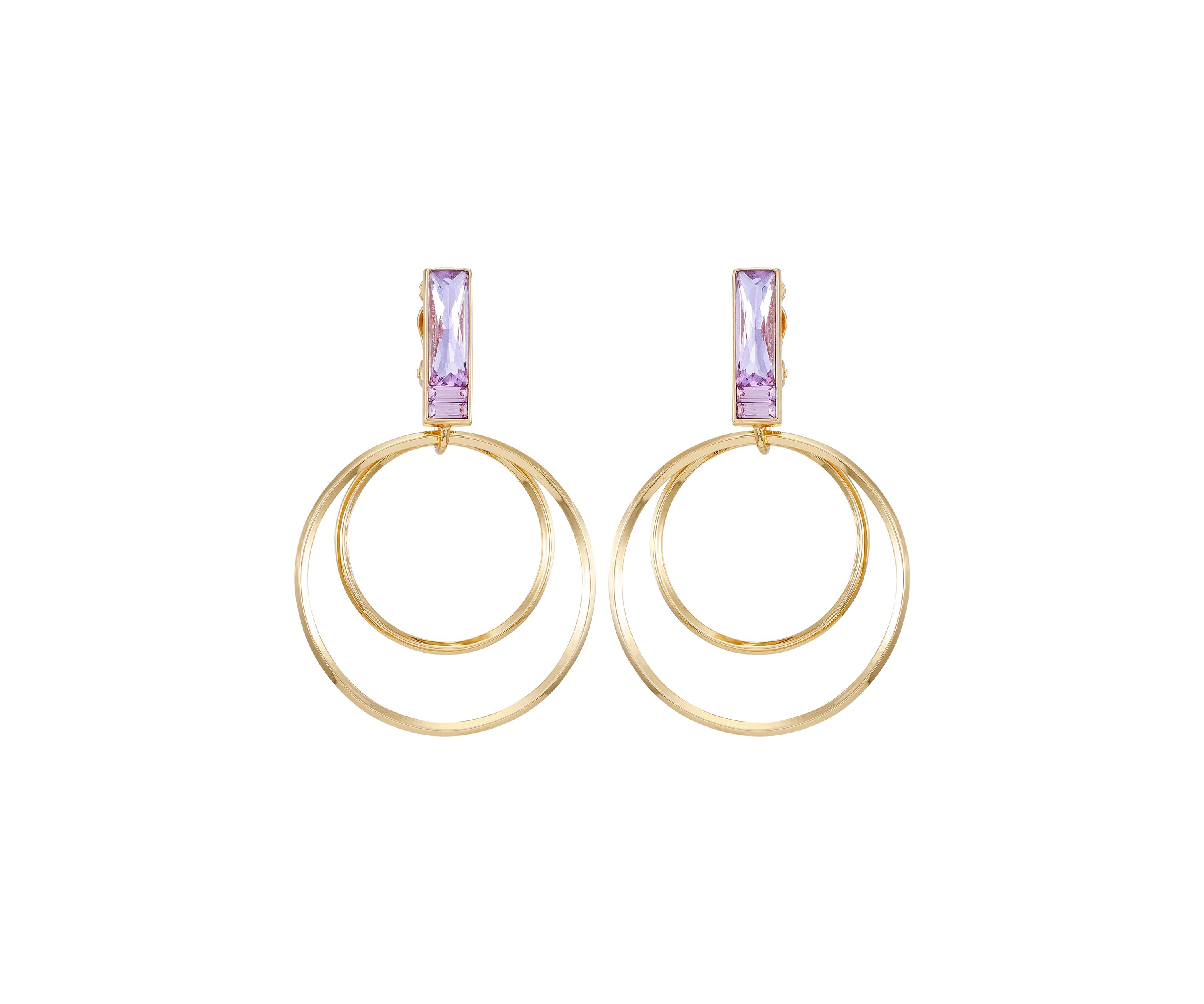 14K Gold & Violet Door Knocker Clip Earrings