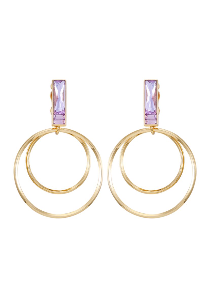 14K Gold & Violet Door Knocker Clip Earrings