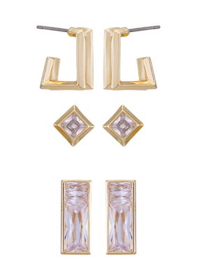 14K Gold & Crystal Trio Earring Set