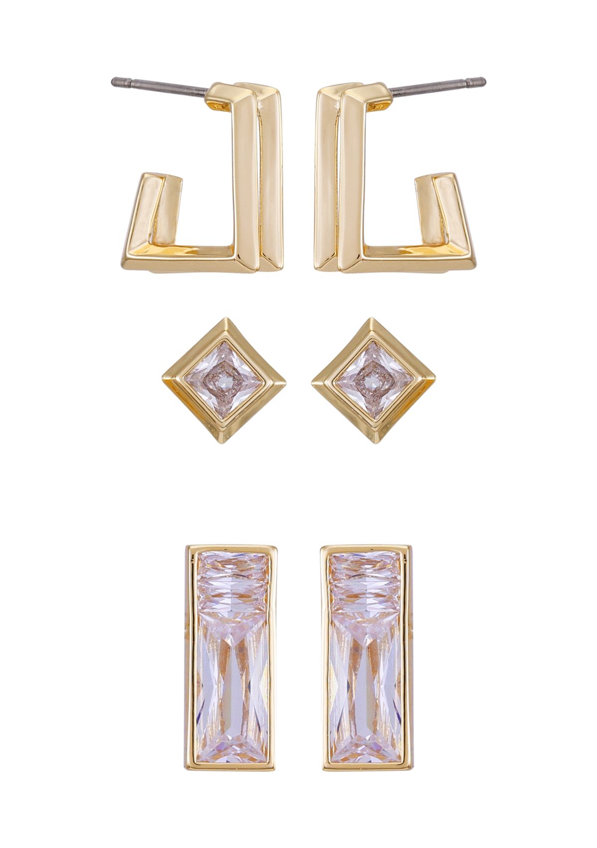 14K Gold & Crystal Trio Earring Set