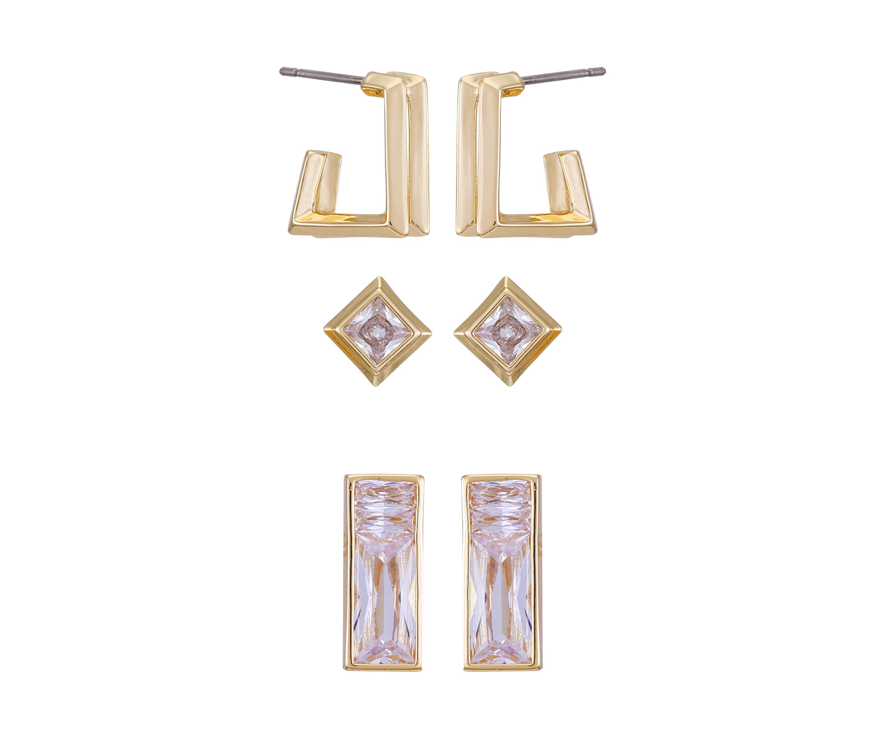 14K Gold & Crystal Trio Earring Set