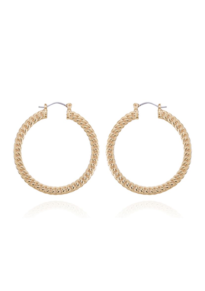 14K Gold Plated Textured Hoop Earrings