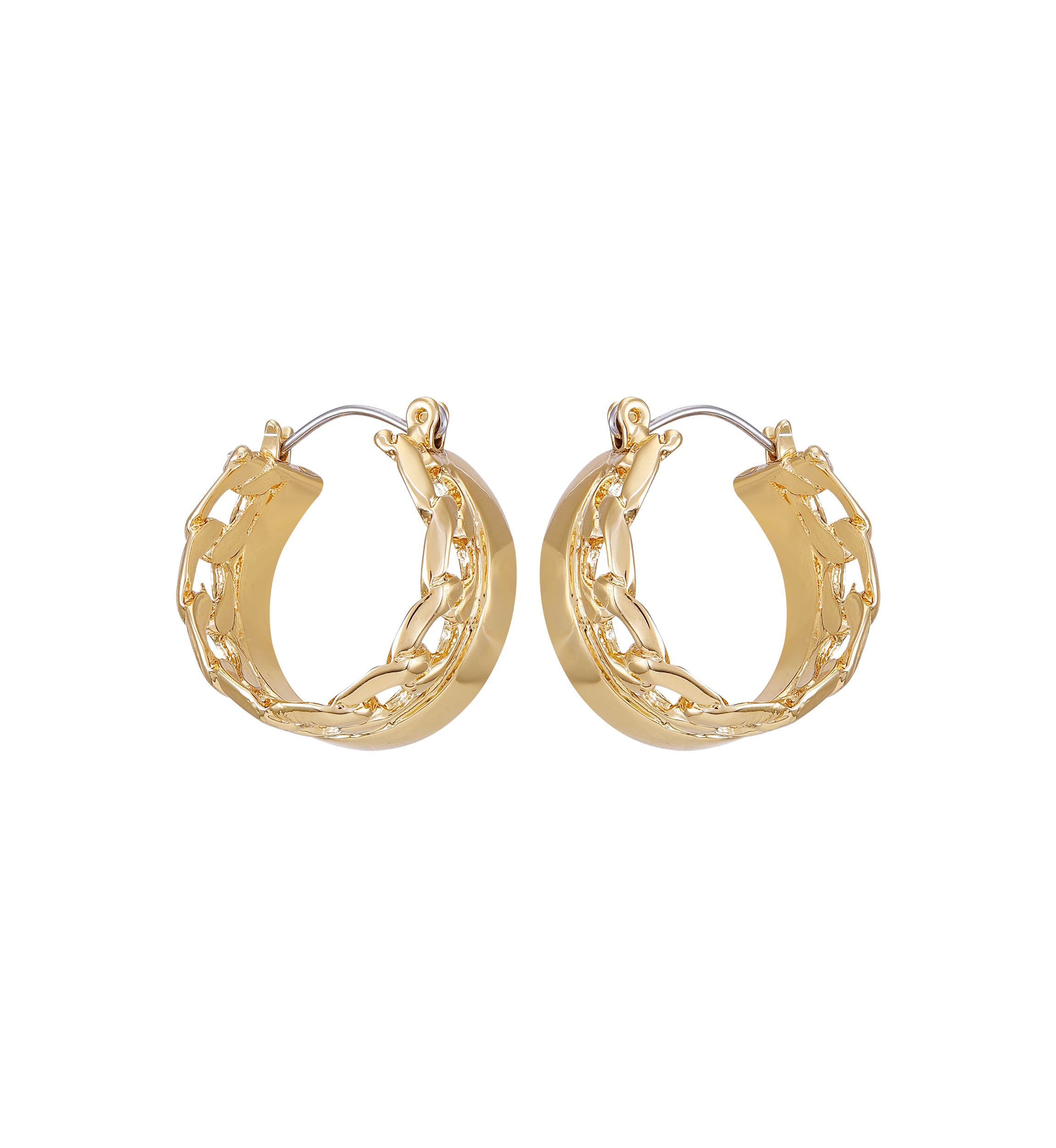 14K Gold Frozen Chain Hoop Earrings