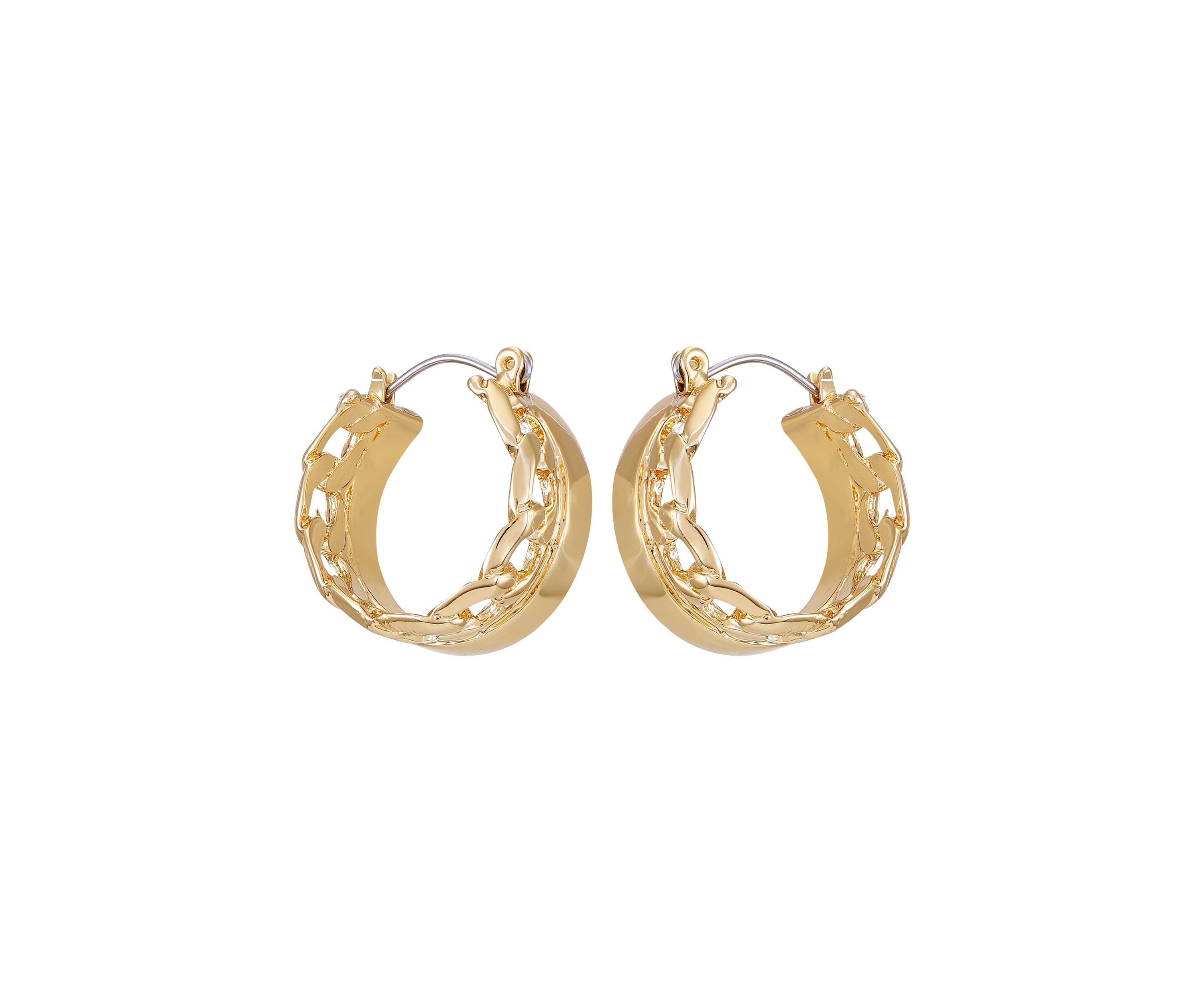 14K Gold Frozen Chain Hoop Earrings