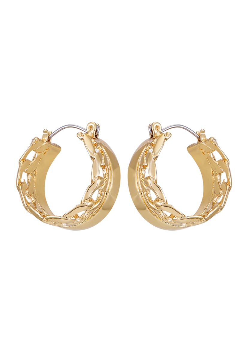 14K Gold Frozen Chain Hoop Earrings