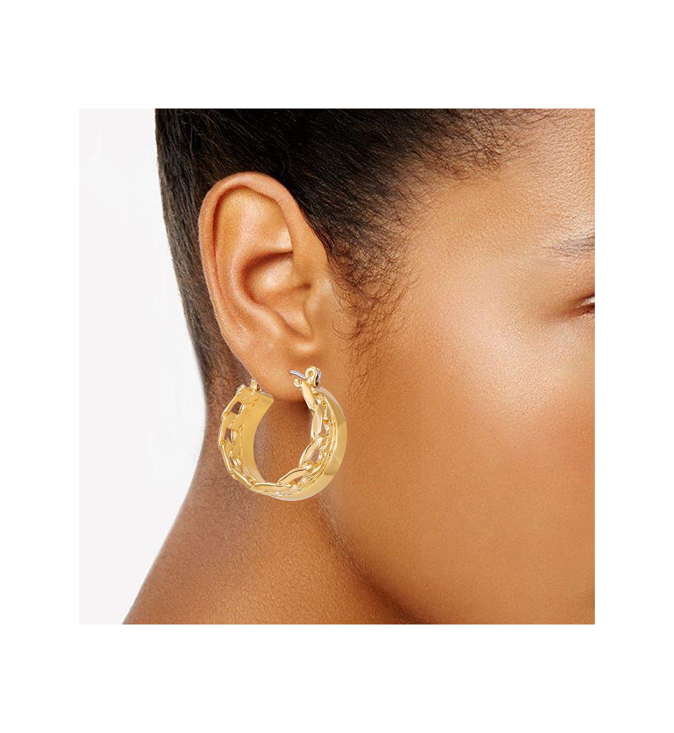 14K Gold Frozen Chain Hoop Earrings