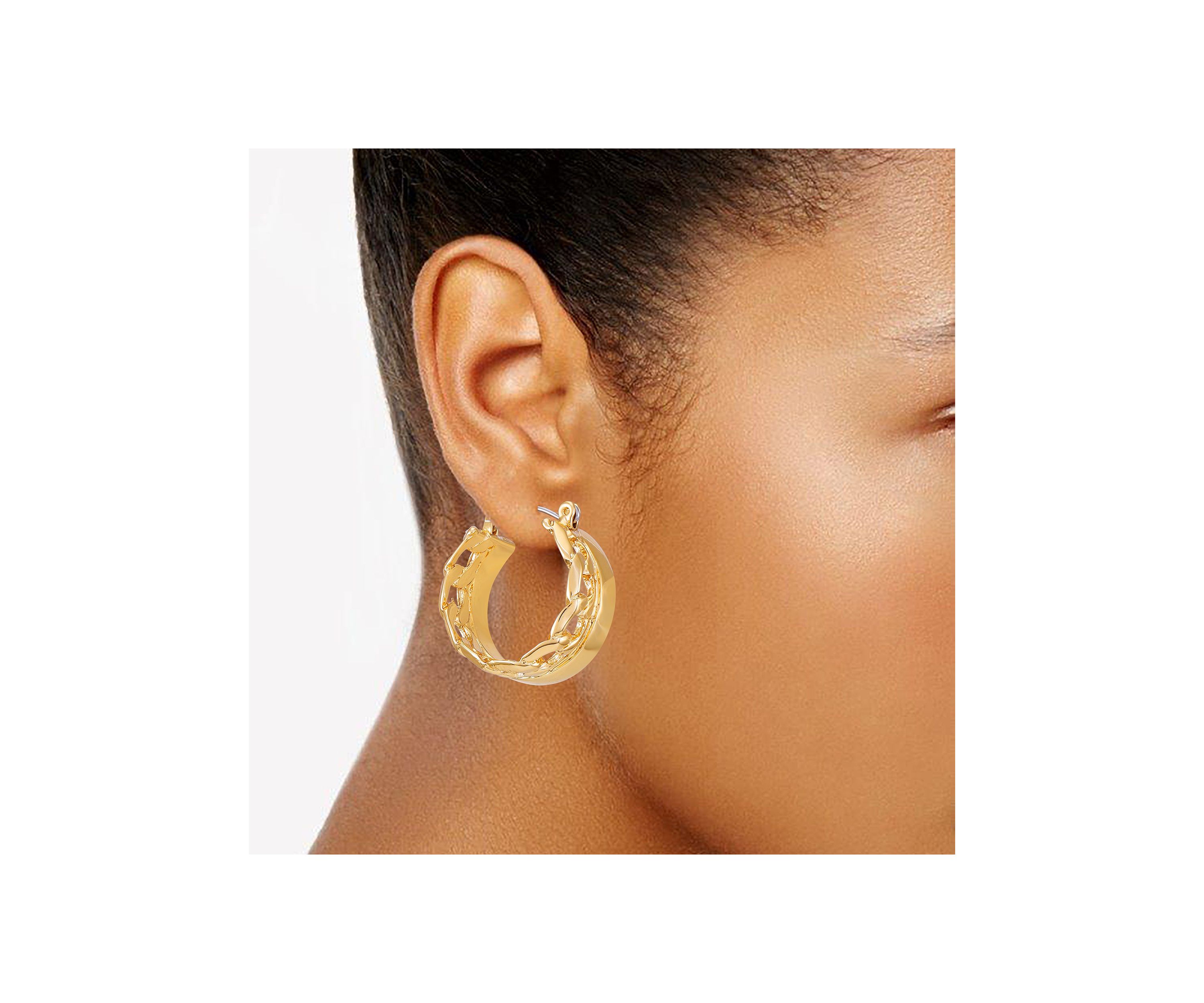 14K Gold Frozen Chain Hoop Earrings