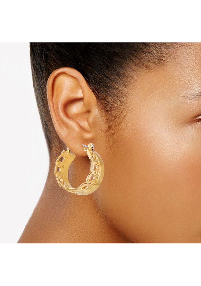 14K Gold Frozen Chain Hoop Earrings