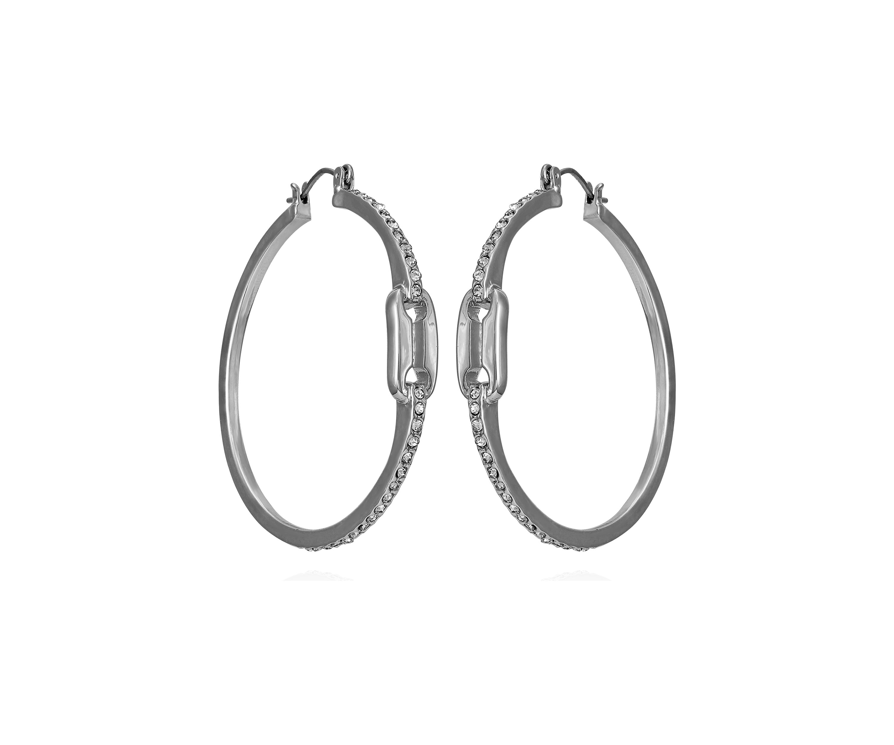 Silver-Tone and Crystal Link Hoops