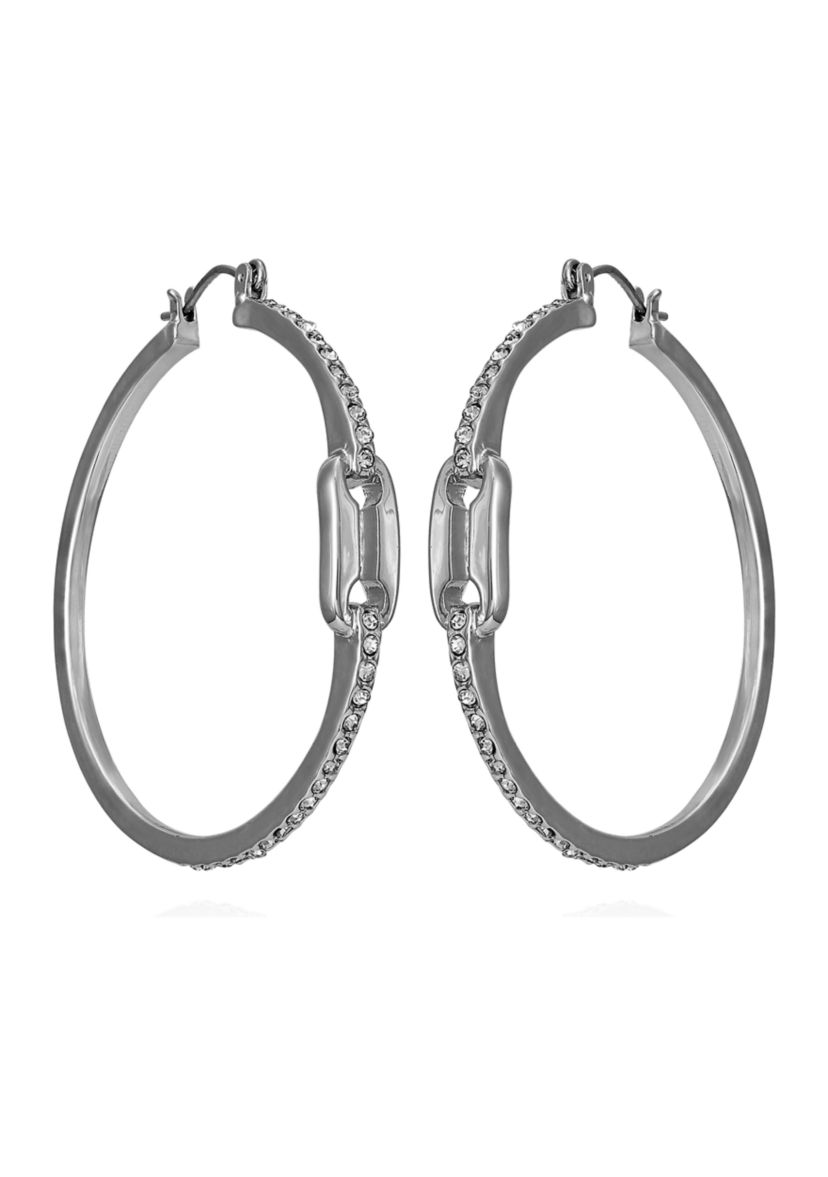 Silver-Tone and Crystal Link Hoops