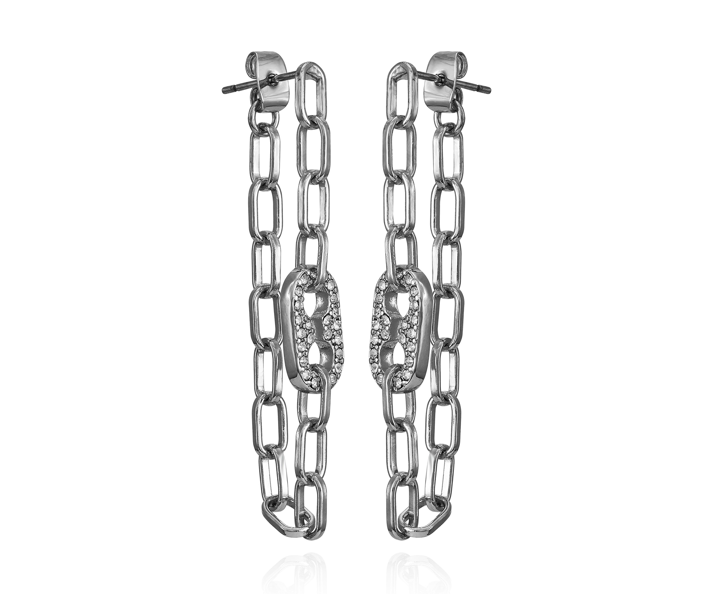 Silver Tone and Crystal Front Back Earrings