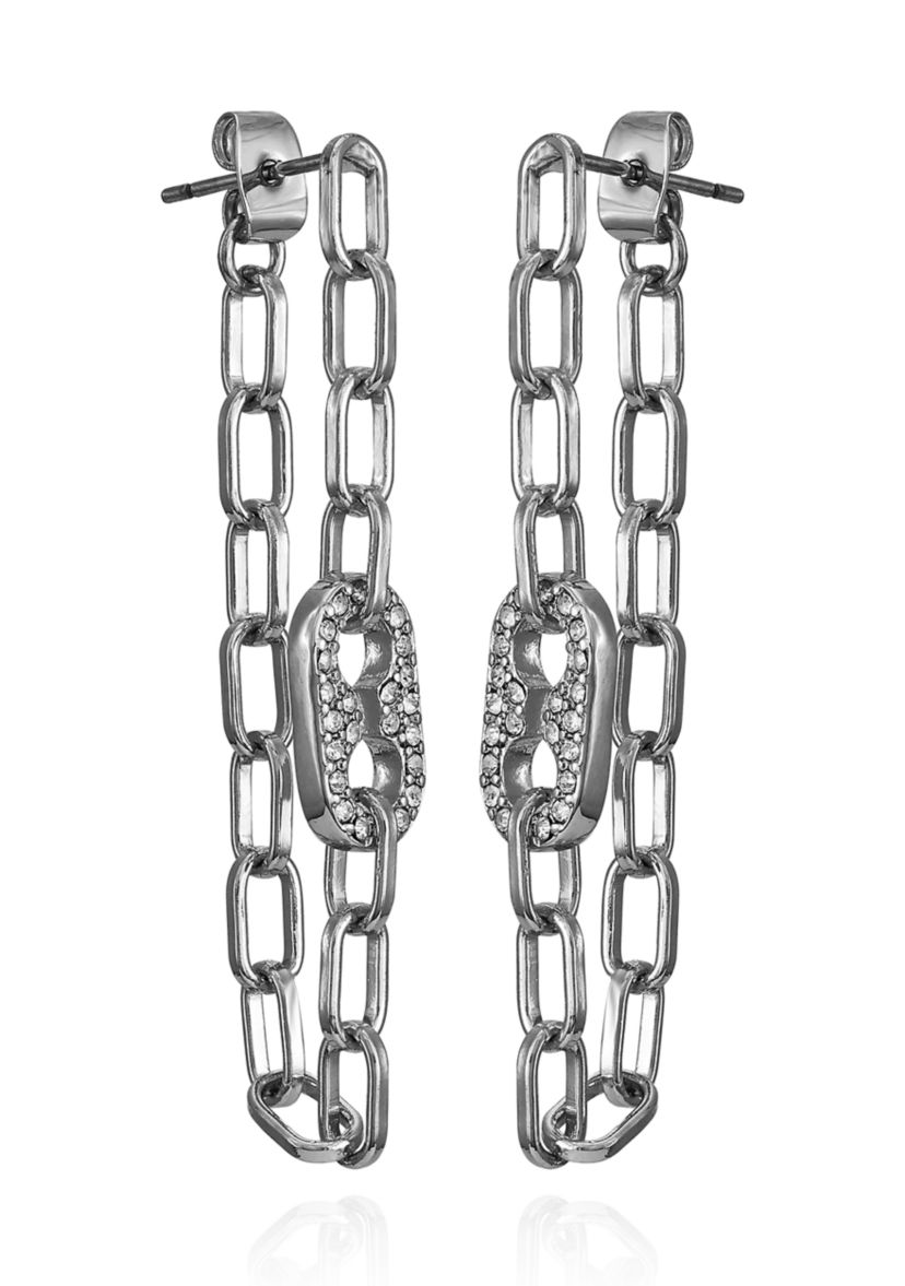 Silver Tone and Crystal Front Back Earrings