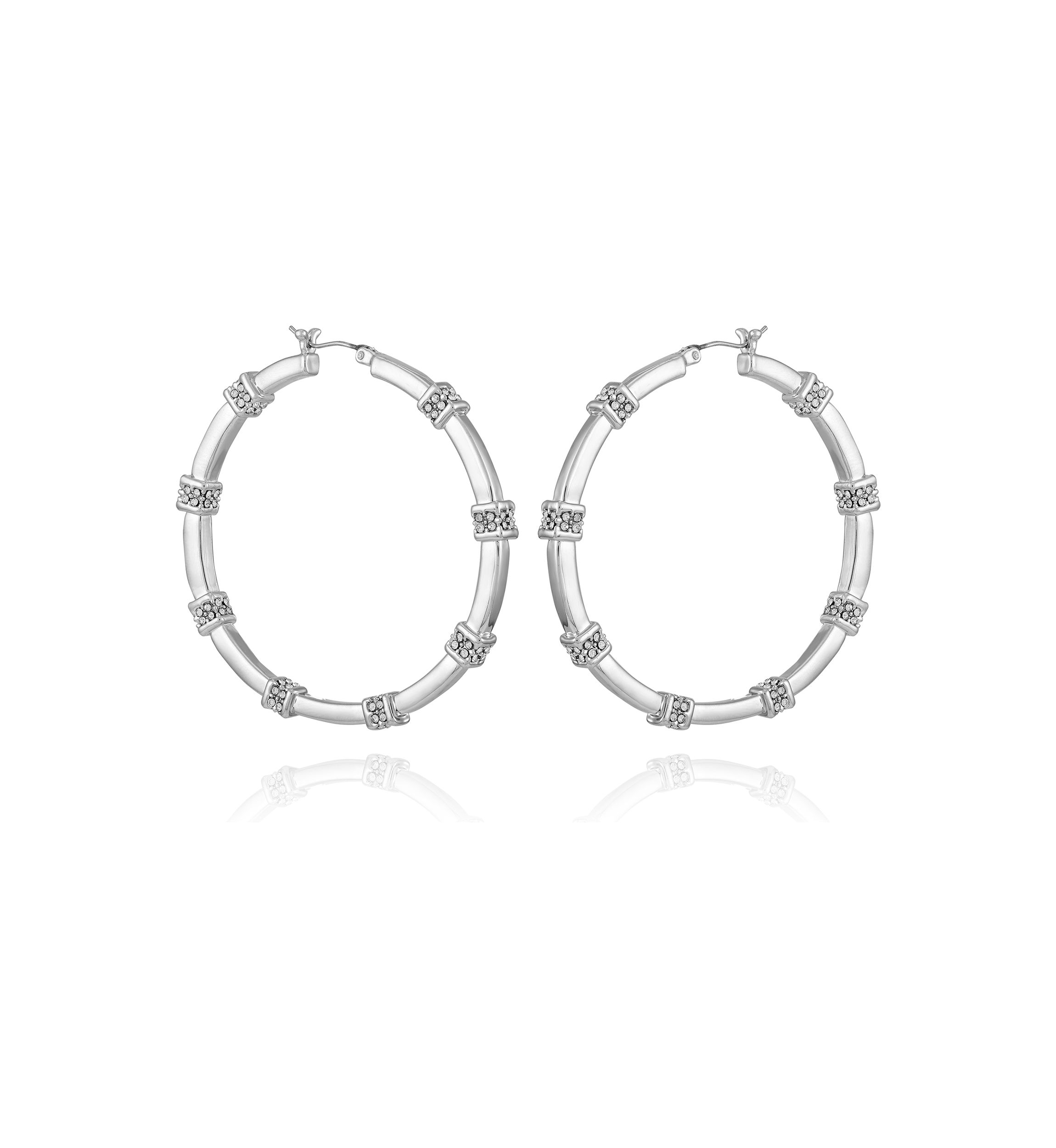 Silver Tone Pavé Station Hoop Earrings