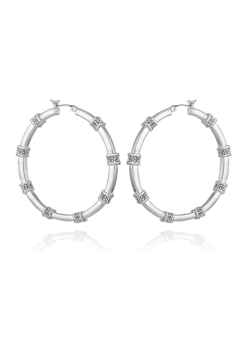 Silver Tone Pavé Station Hoop Earrings