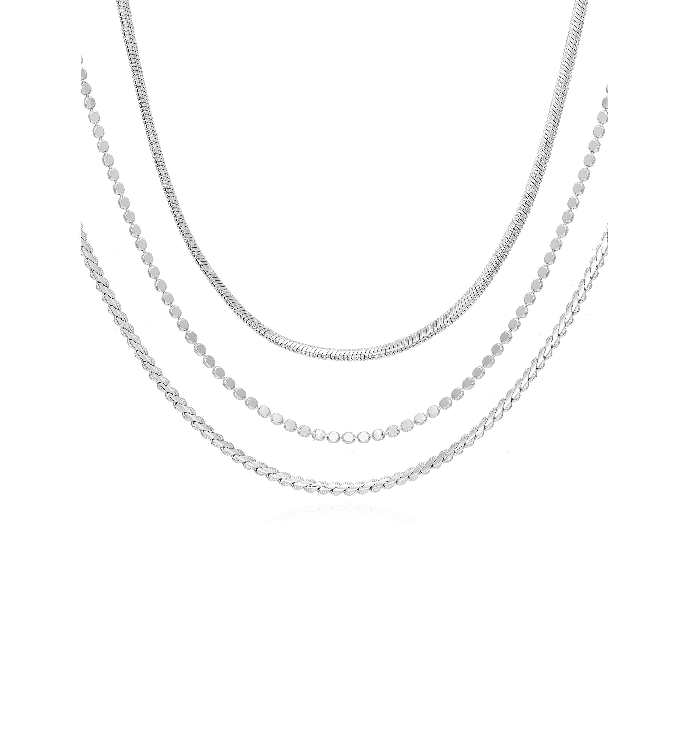 Silver Tone Layered Necklace Set