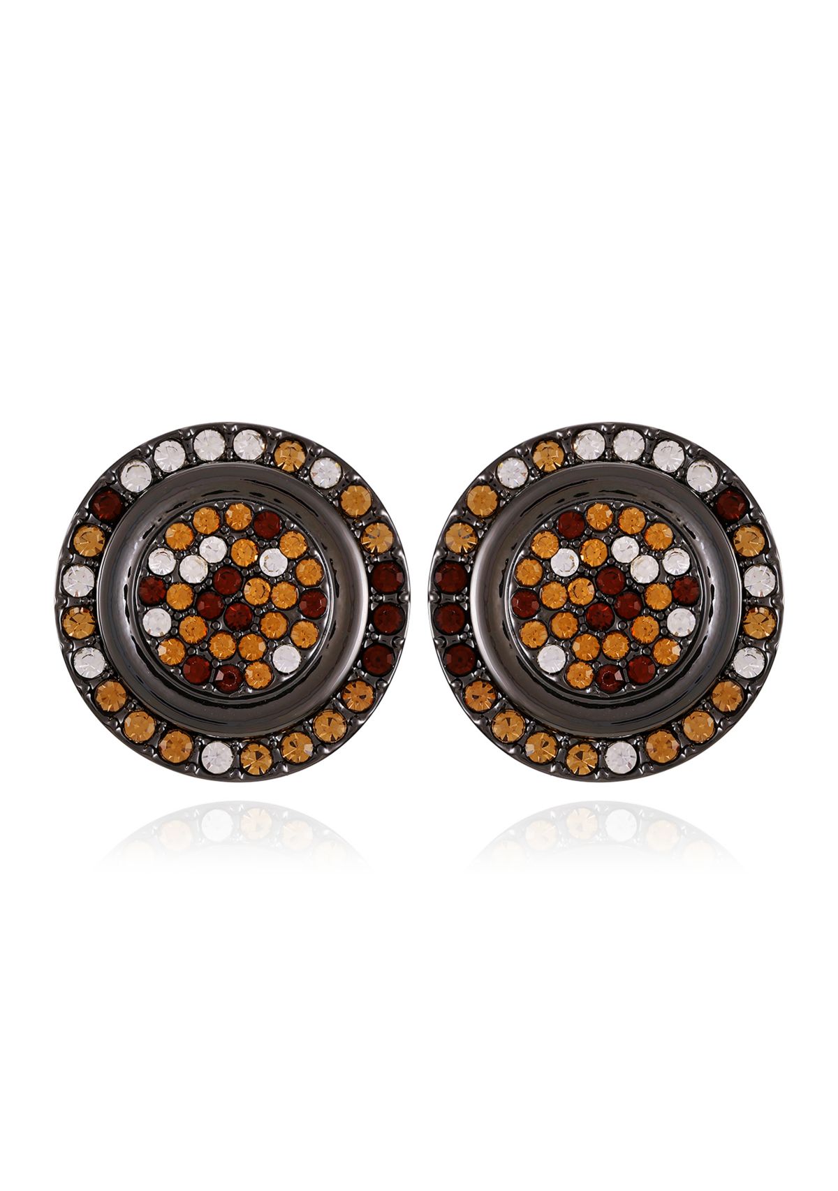 Hematite Tone Pavé Button Earrings