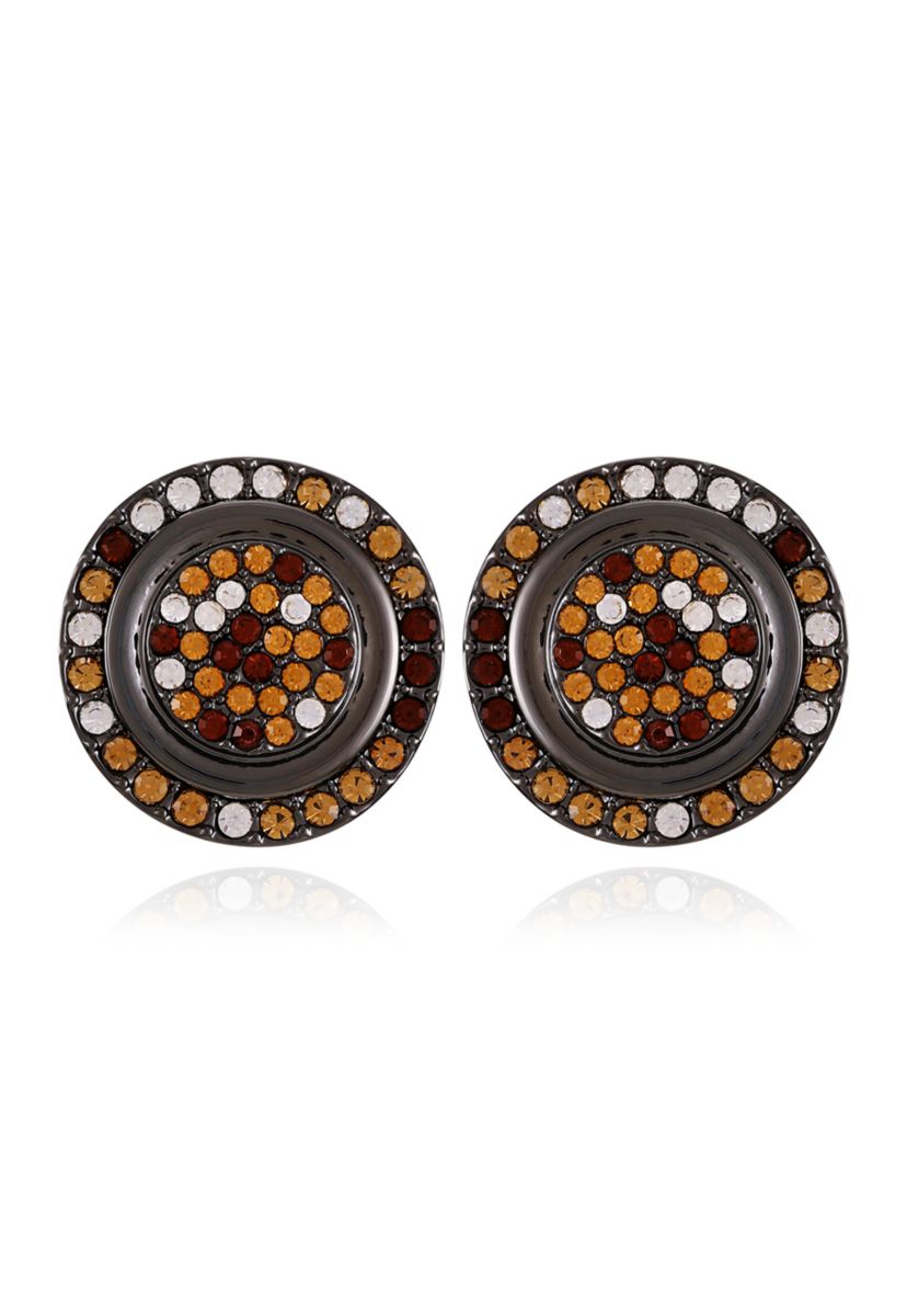 Hematite Tone Pavé Button Earrings