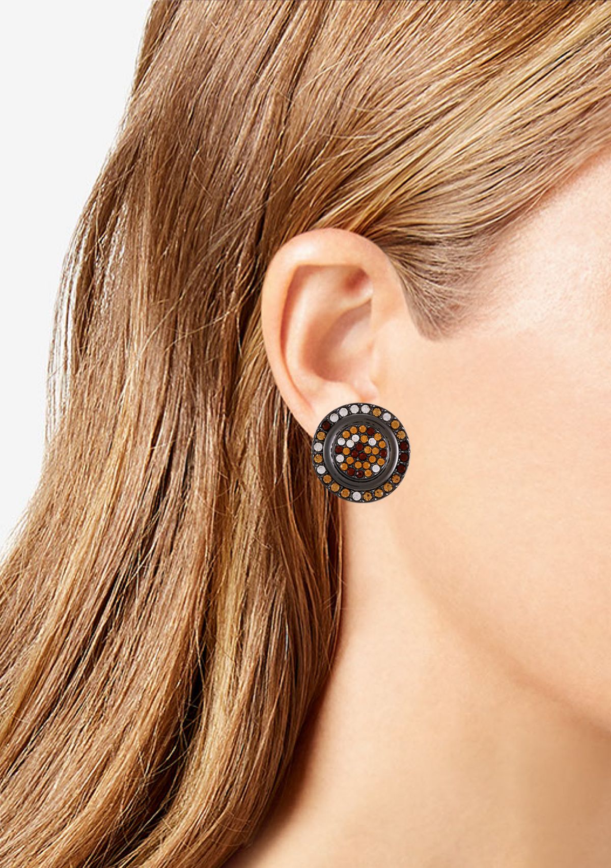 Hematite Tone Pavé Button Earrings