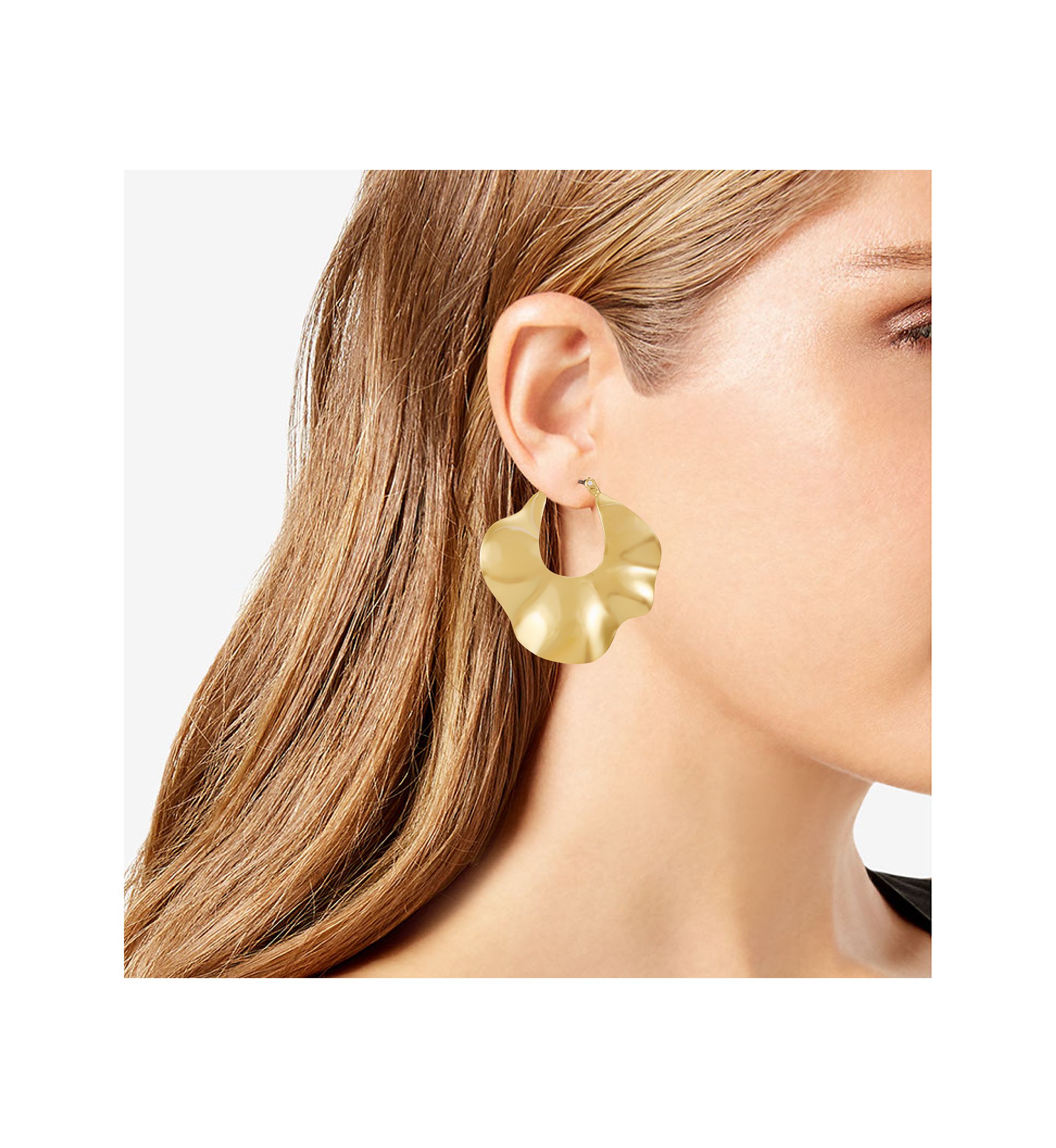Gold Tone Contemporary Hoop Earrings