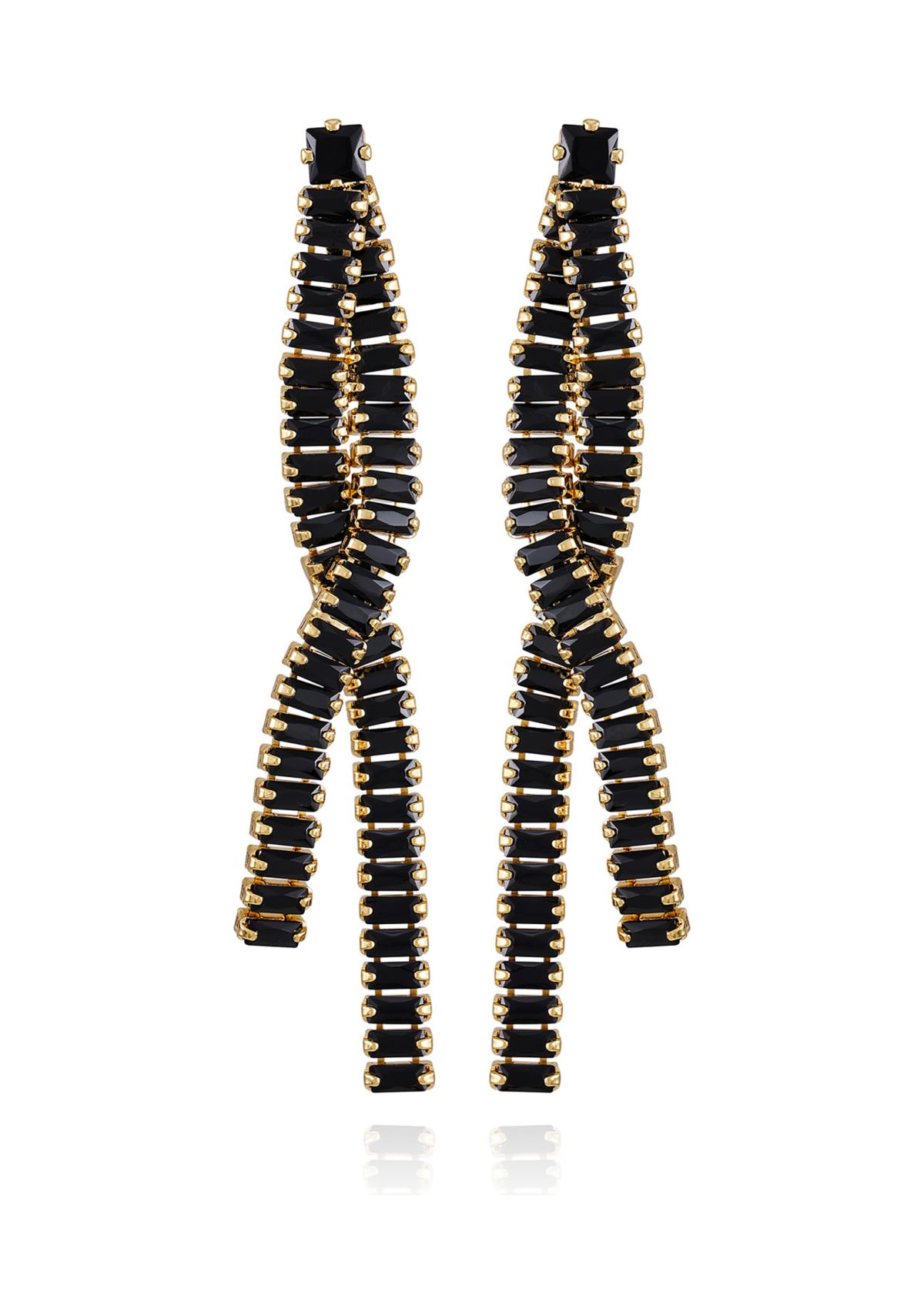 Gold Plated Black Drop Clip Earrings