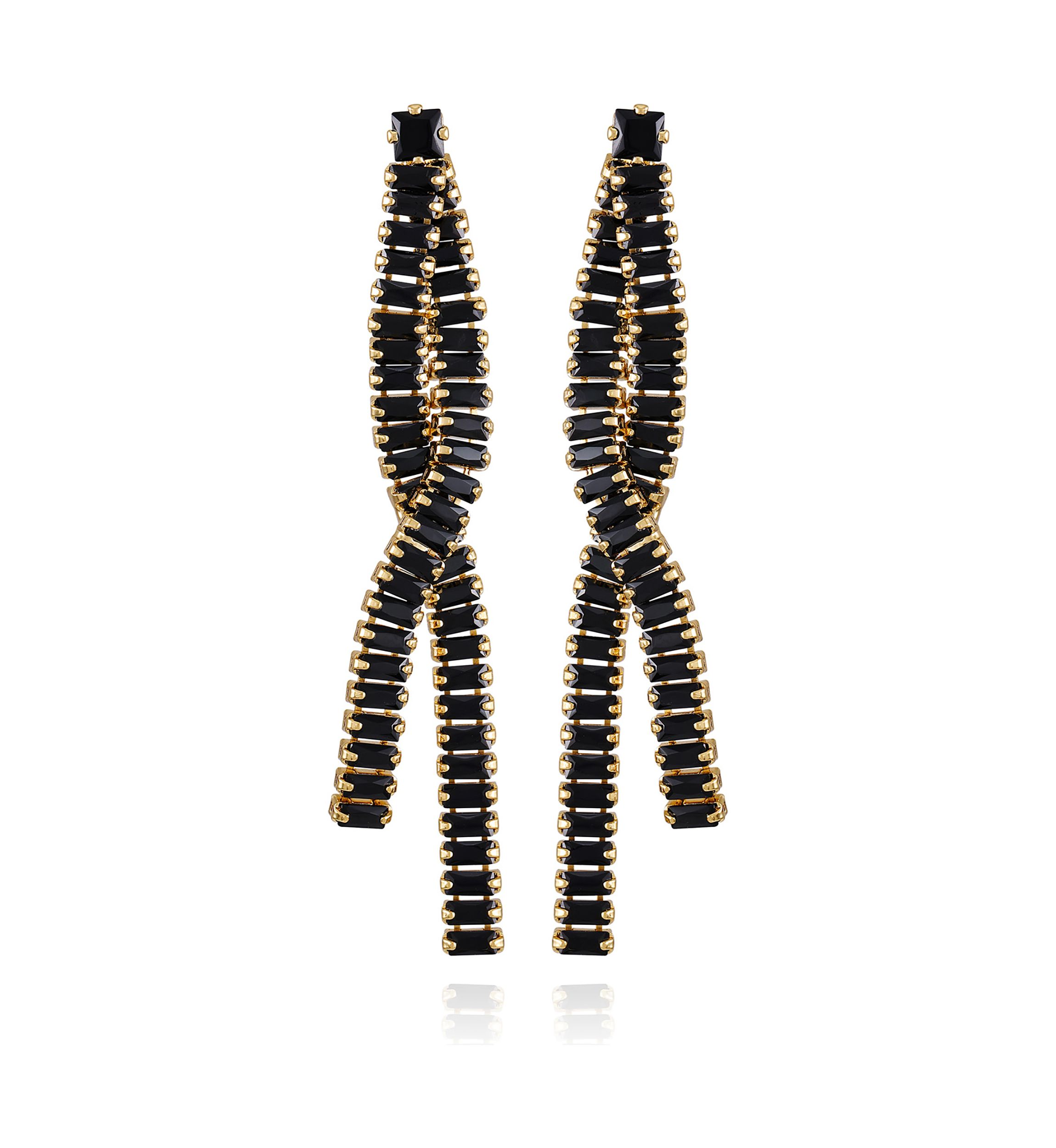 Gold Plated Black Drop Clip Earrings