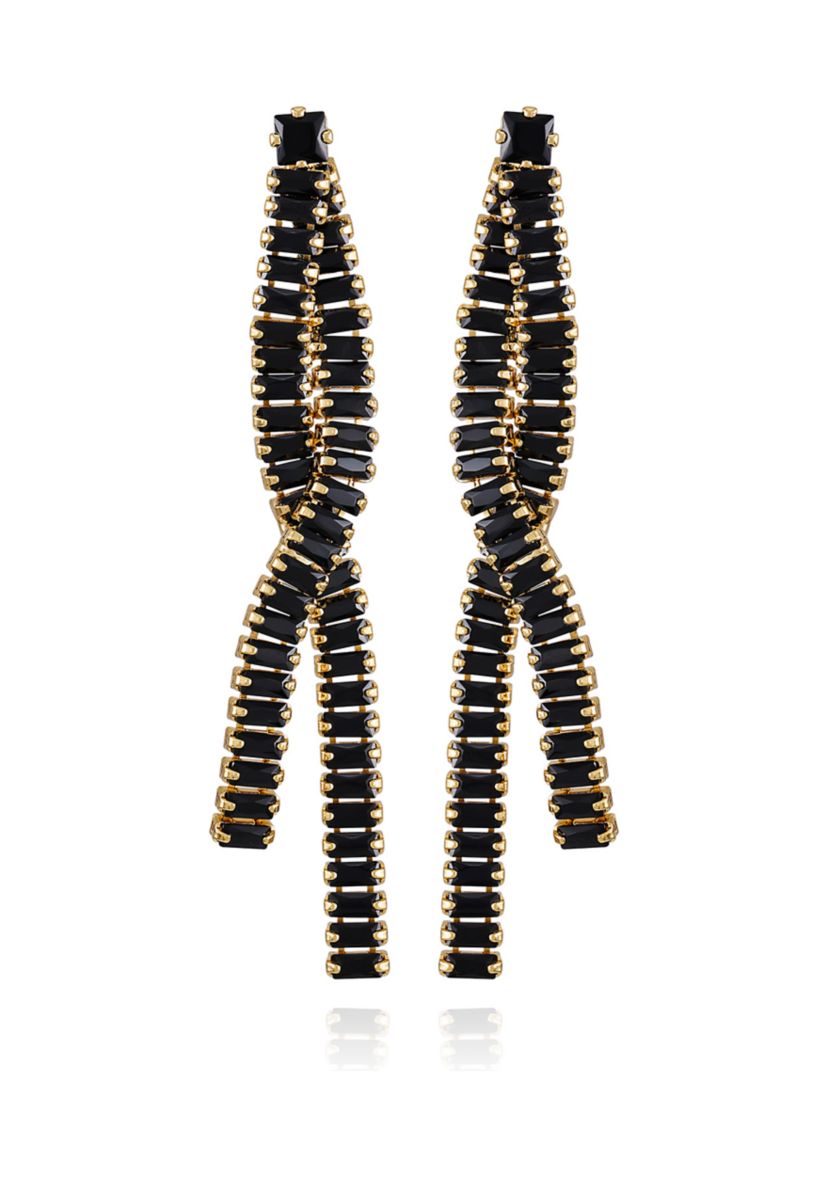 Gold Plated Black Drop Clip Earrings