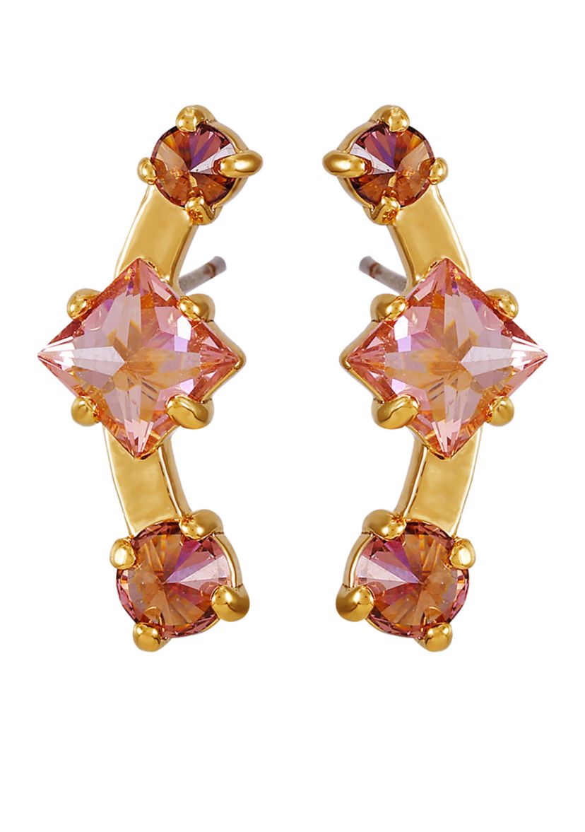 Gold Tone Pink Post Back Earrings