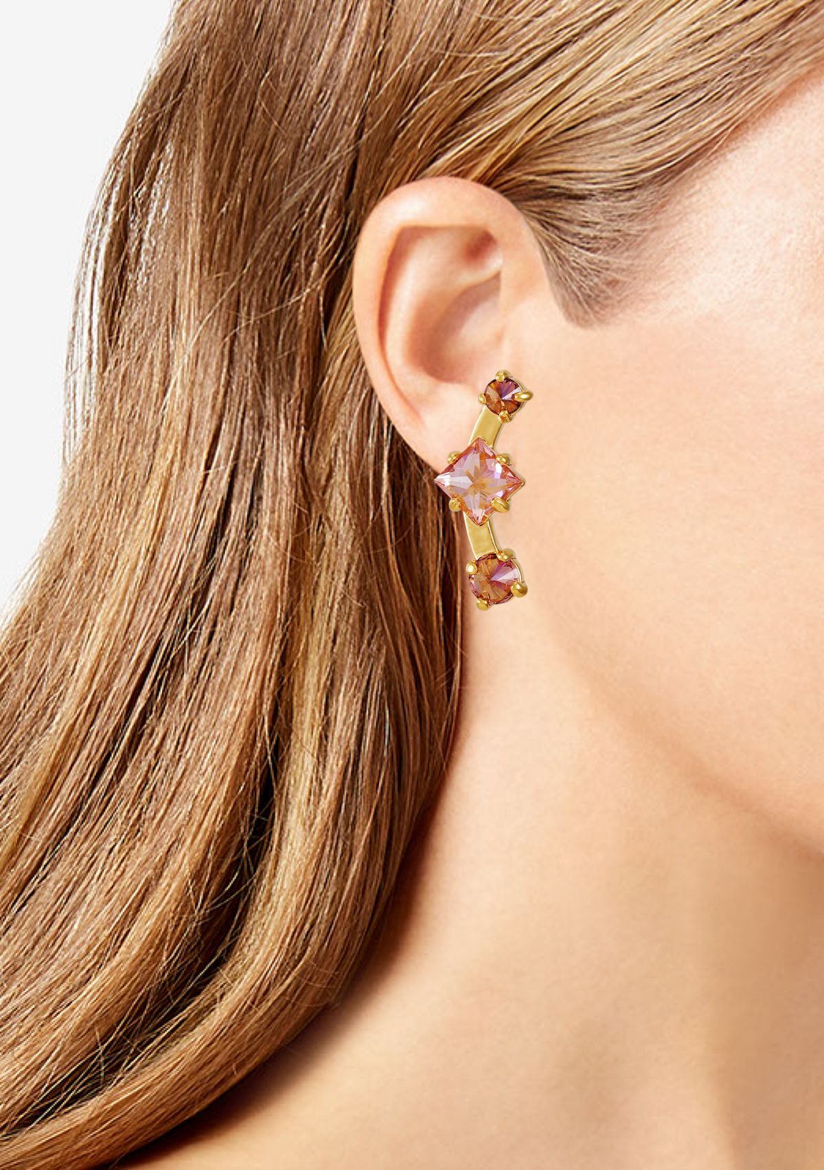 Gold Tone Pink Post Back Earrings