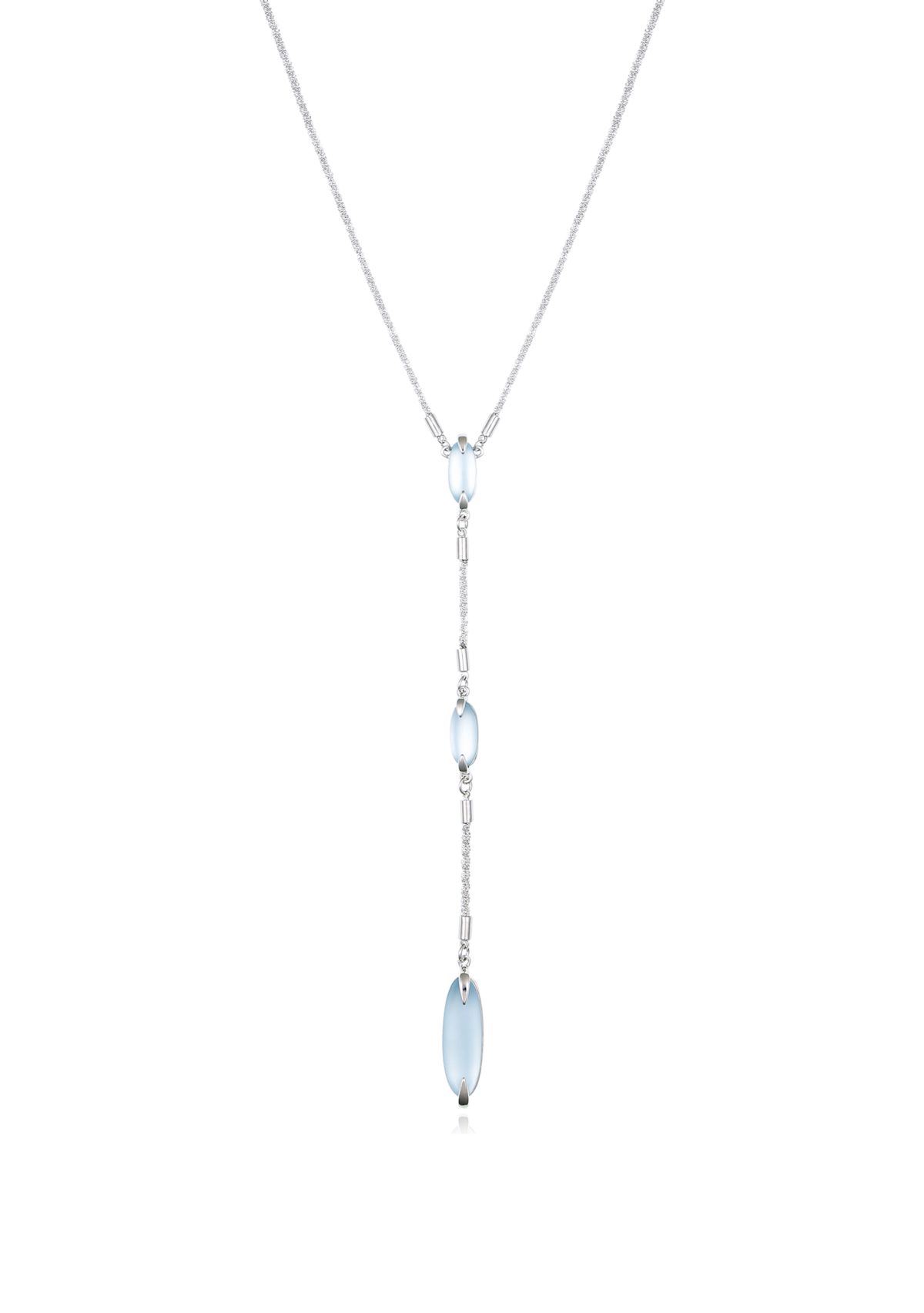 Silver Tone Light Blue Glass Stone Sparkle Chain Necklace