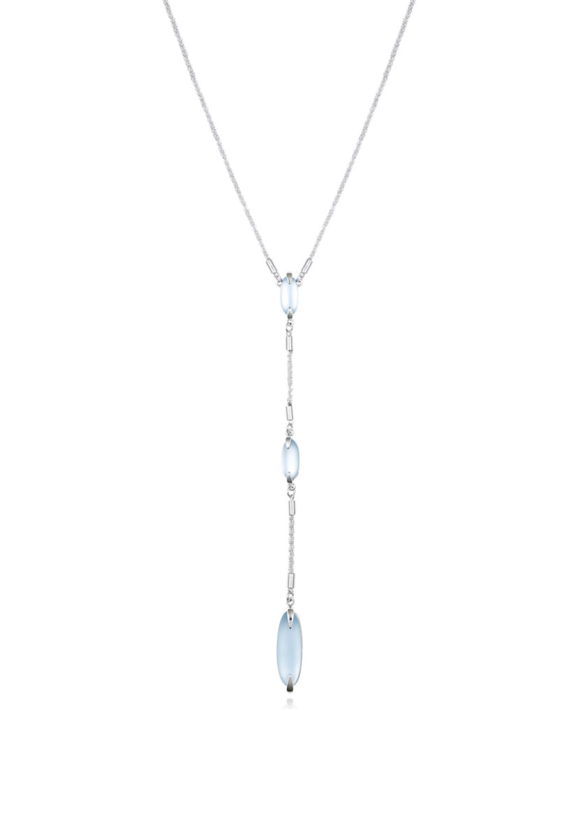 Silver Tone Light Blue Glass Stone Sparkle Chain Necklace