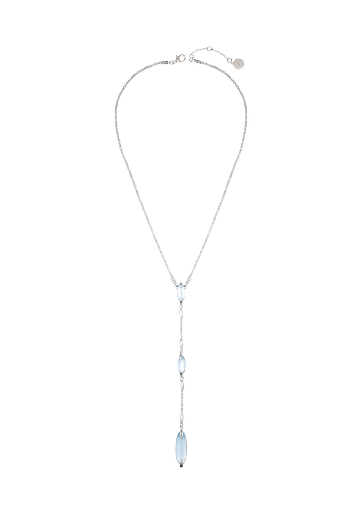 Silver Tone Light Blue Glass Stone Sparkle Chain Necklace