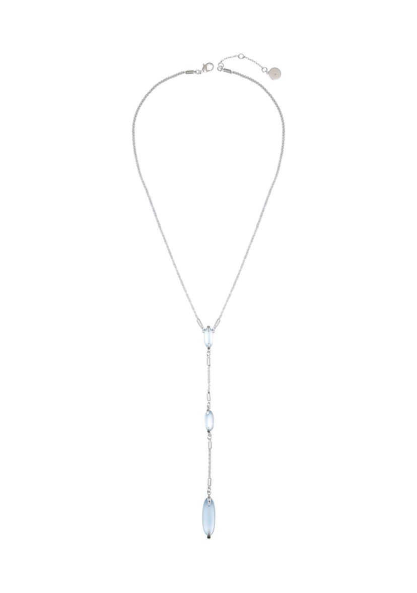 Silver Tone Light Blue Glass Stone Sparkle Chain Necklace