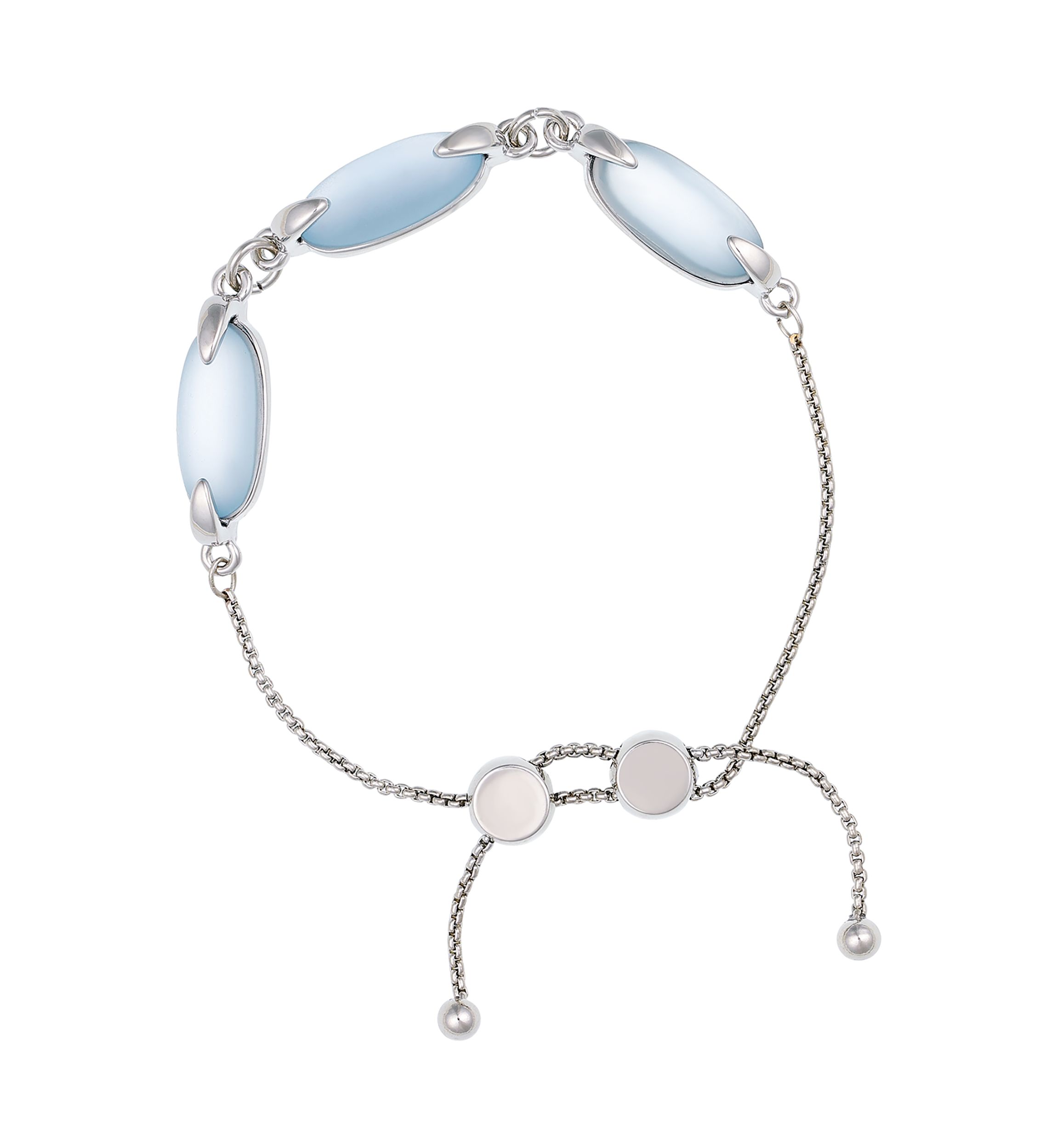 Silver Tone Light Blue Glass Stone Slider Bracelet