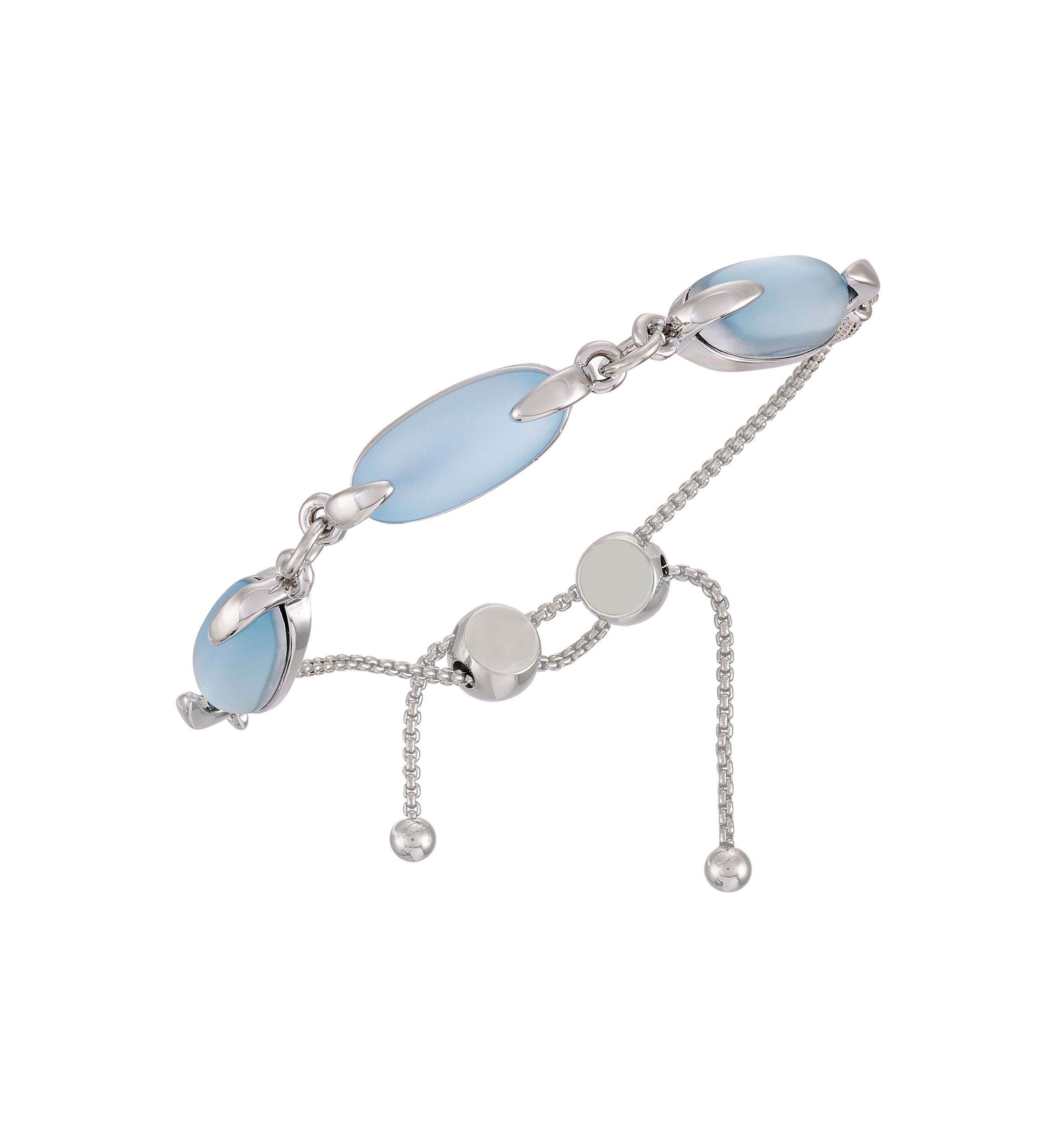 Silver Tone Light Blue Glass Stone Slider Bracelet