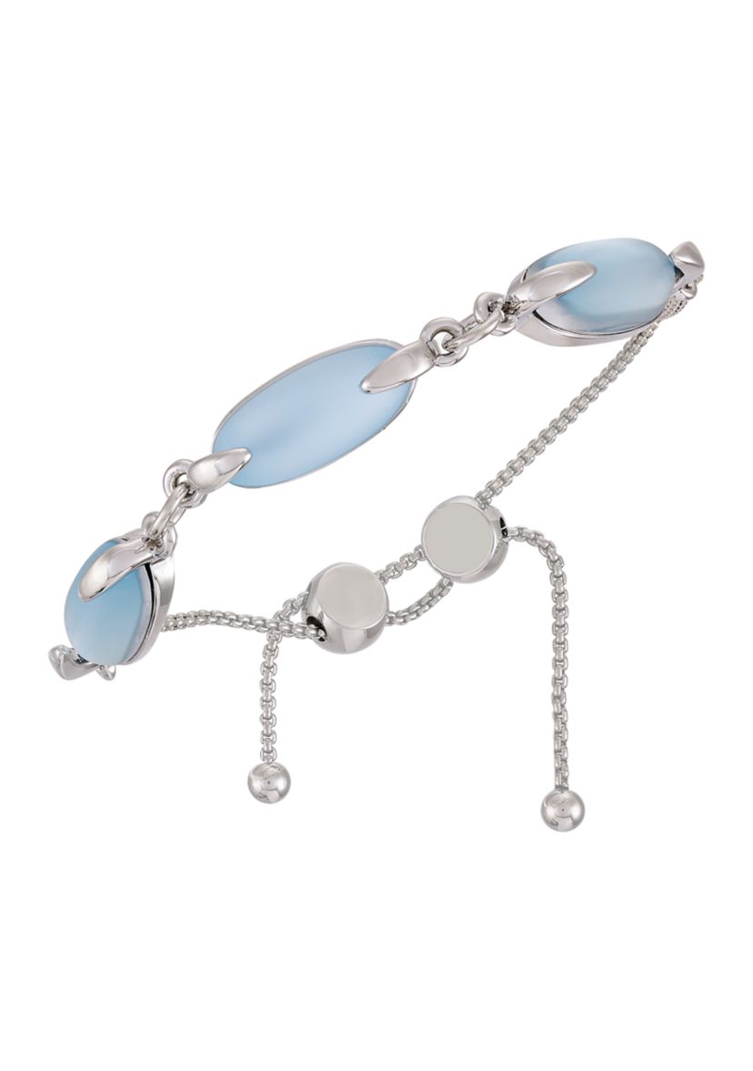 Silver Tone Light Blue Glass Stone Slider Bracelet