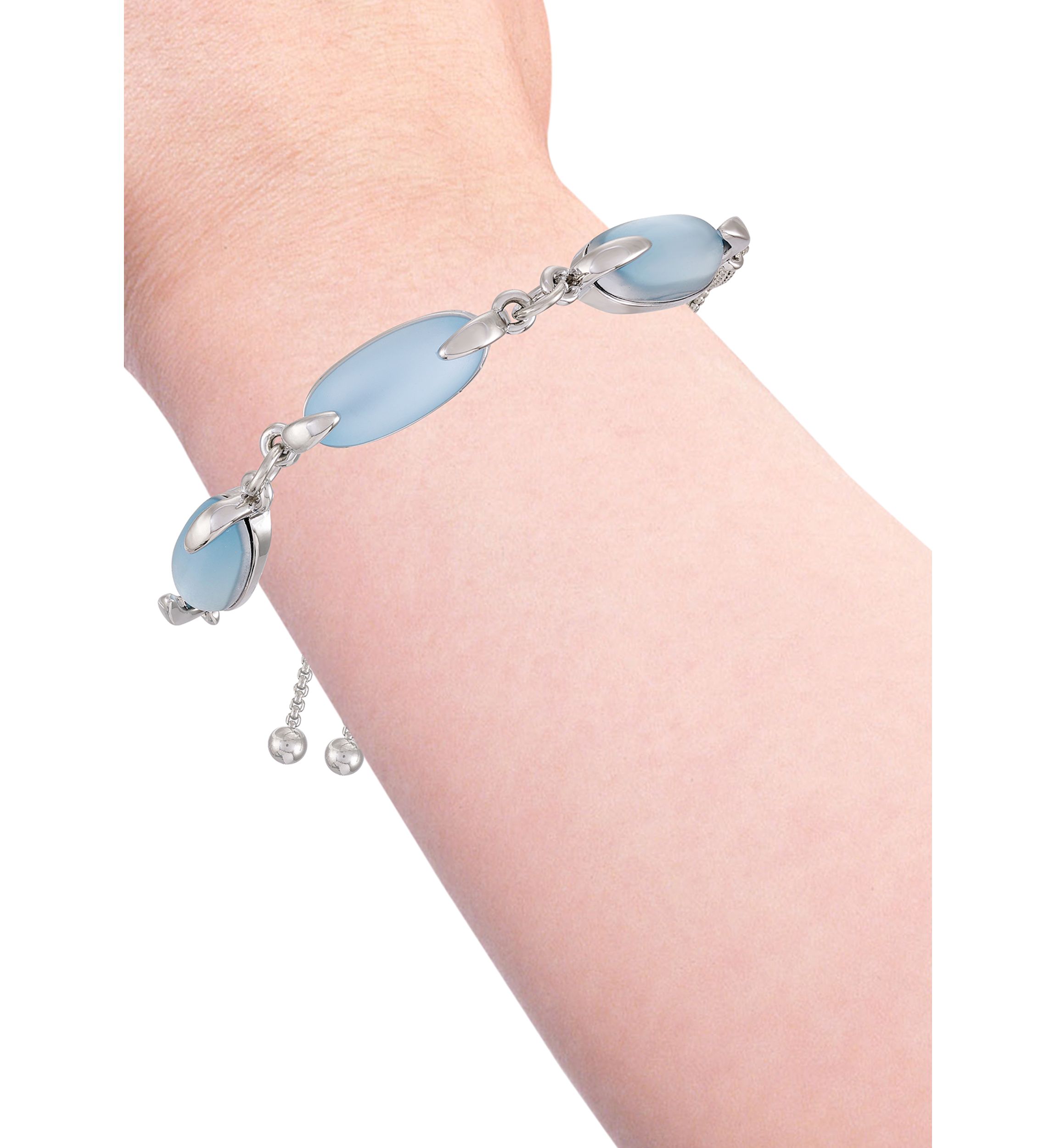 Silver Tone Light Blue Glass Stone Slider Bracelet