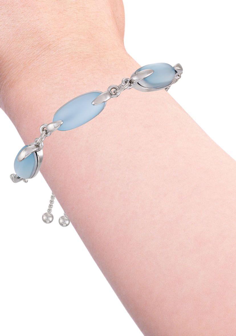 Silver Tone Light Blue Glass Stone Slider Bracelet
