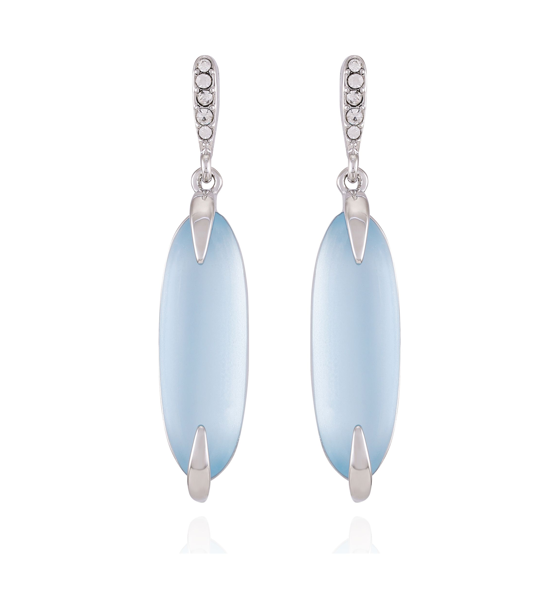 Silver Tone Light Blue Glass Stone Drop Linear Earrings