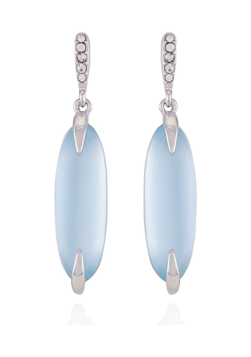 Silver Tone Light Blue Glass Stone Drop Linear Earrings