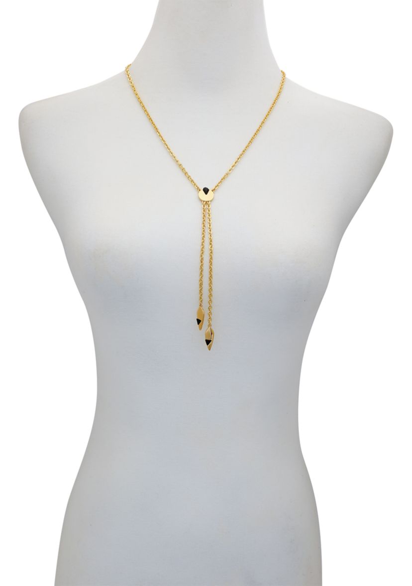 Gold Plated Black Y Necklace