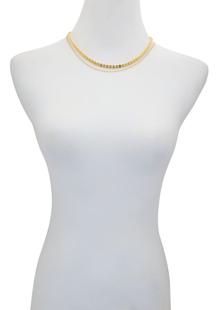 Gold Plated Two Row Chain Necklace Set