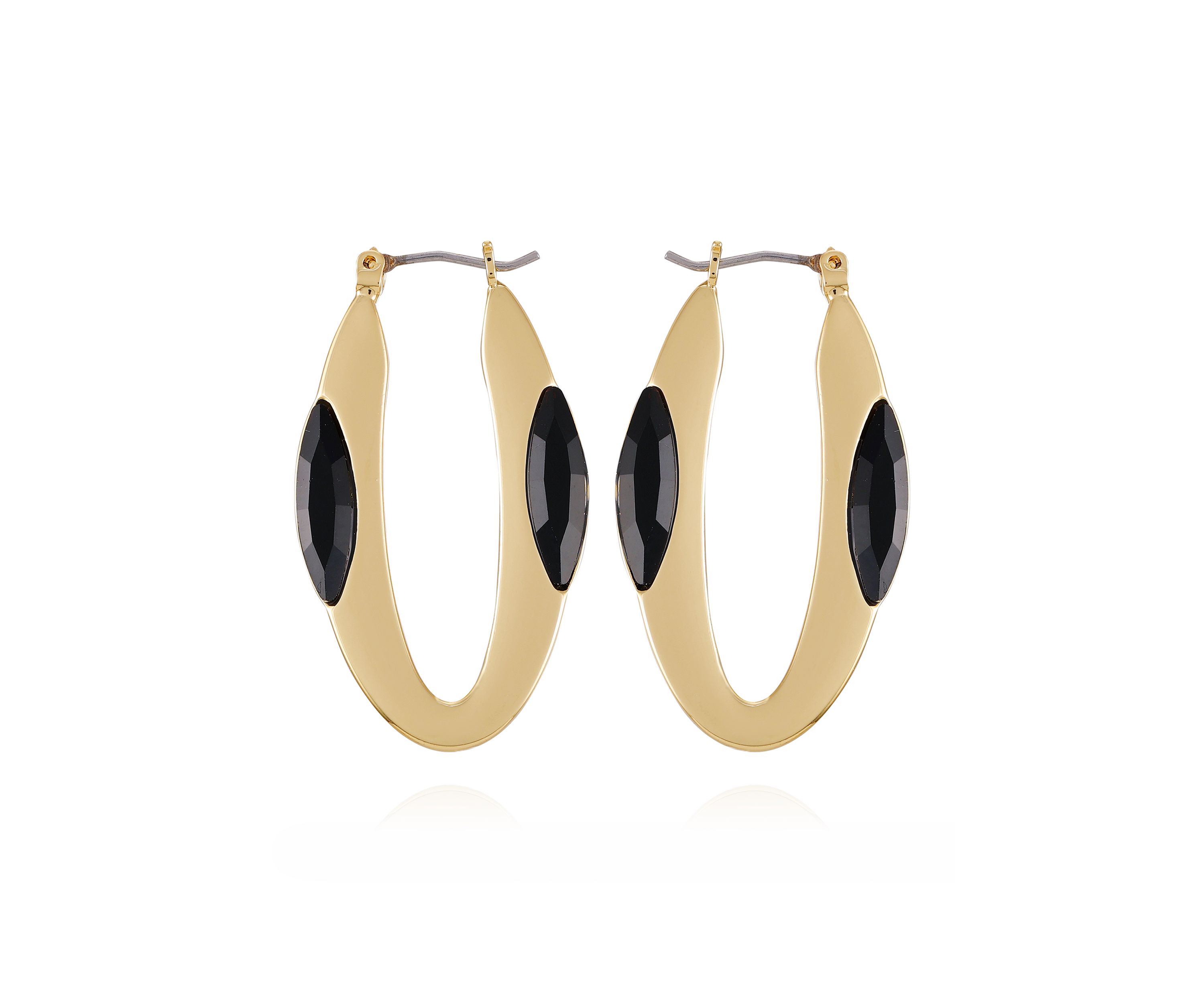 Gold Plated Black Hoop Earrings