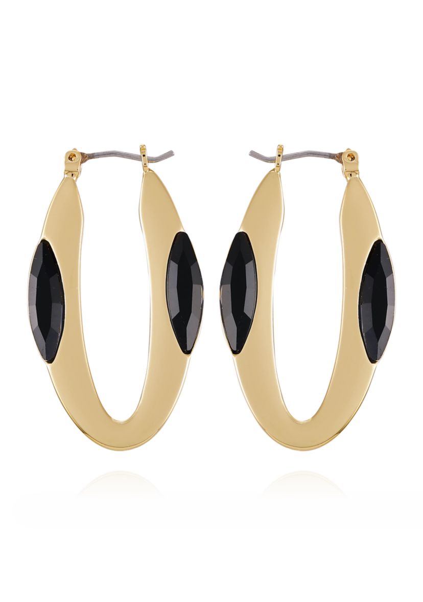 Gold Plated Black Hoop Earrings