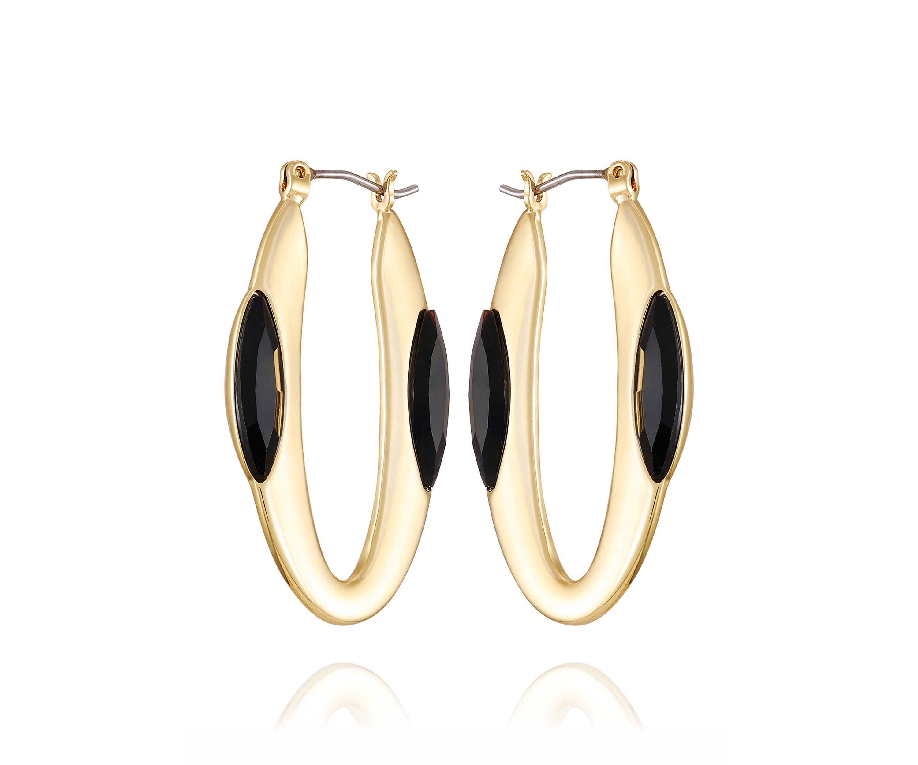 Gold Plated Black Hoop Earrings